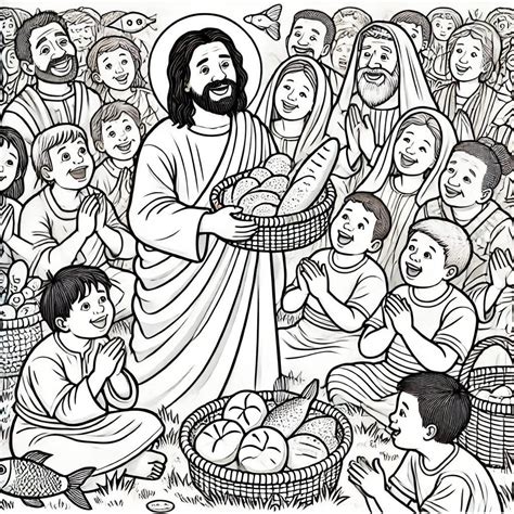 Jesus Feeds the 5,000 - Bible Story Printable - Christian Kids Coloring ...