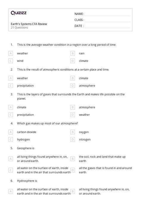 50+ Earth's Systems worksheets for 5th Class on Quizizz | Free & Printable