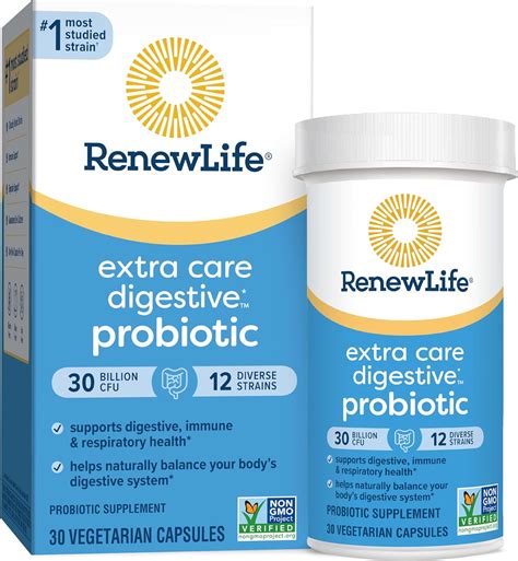Renew Life Extra Care Digestive Probiotic Capsules, Daily Supplement ...