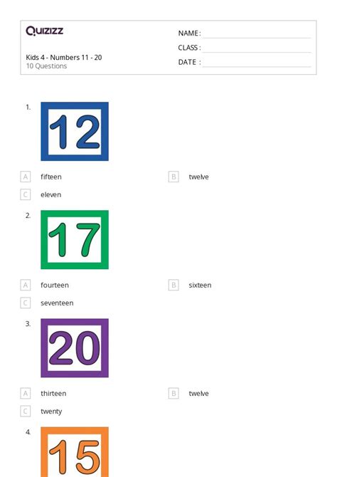 50+ Numbers 11-20 worksheets for 3rd Class on Quizizz | Free & Printable