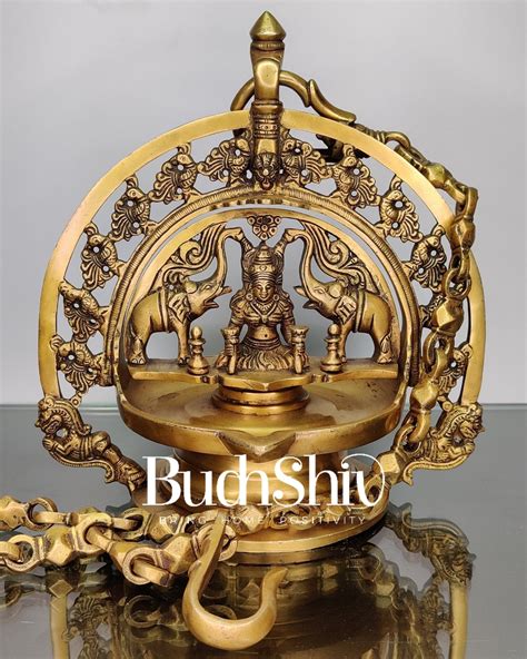 Brass Gajlakshmi Hanging Lamp Large | Budhshiv.com