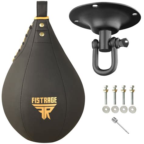 FISTRAGE Boxing Speed Bag, Punching Training, Matt Black/Gold, Premium ...