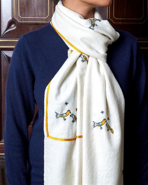 Chirping Birds Shawl (Orange & Blue on Ivory) – The Art-chives