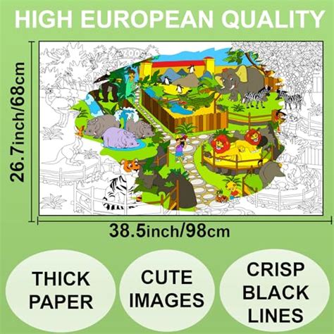 Buy ALEX Art - Zoo Animals Giant Coloring Poster, 38.5x26.7 inches, Art ...