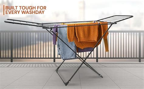 BonKaso Heavy Duty 3-Tier Foldable Cloth Drying Stand with 16 Rods & 8 ...
