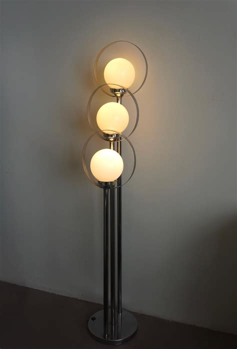 Chrome Floor Lamp With Three Orb Globes And Halos For Sale at 1stDibs