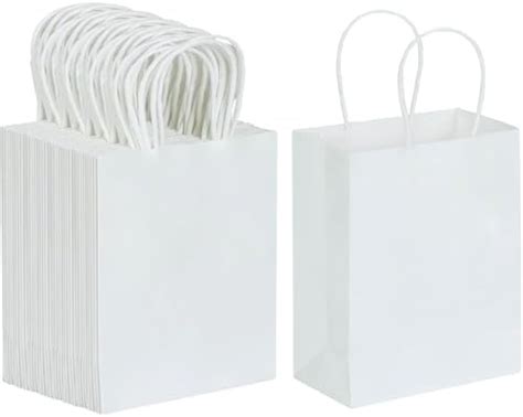 PaperYaan Kraft Paper Bags with Handles, White Small Gift Bags Bulk ...