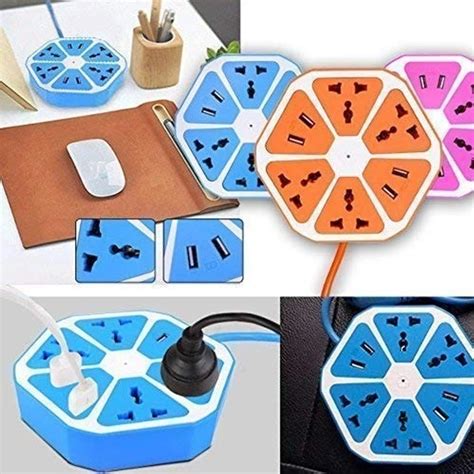 USB Hexagon Socket with 4 USB Slot and 4 Power Extension Cord Board ...