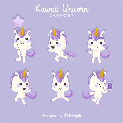 Kawaii Einhorn-Charaktersammlung | Kostenlose Vektor