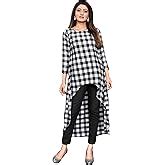 BLANCORA Women Crepe Checkered Printed High Low Regular Fit Top (bwr002 ...
