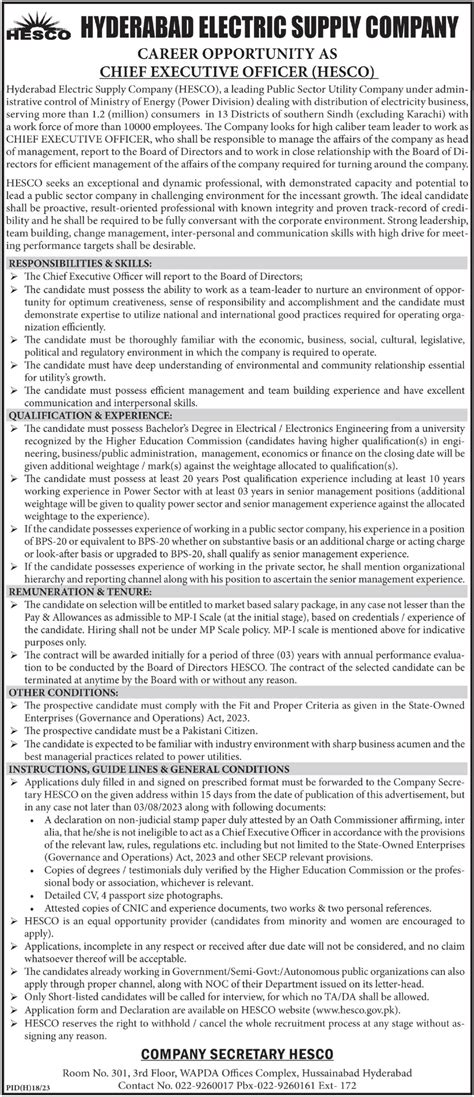 Job Opportunity at Hyderabad Electric Supply Company HESCO 2024 Job ...