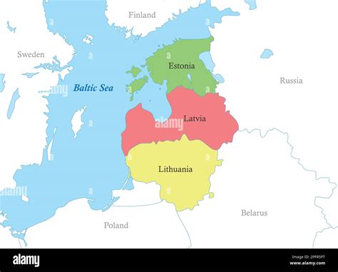 Color political map of Baltic states with borders of the countries ...