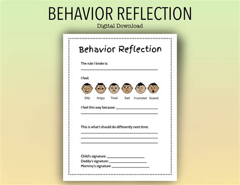 Kids Printable Behavior Reflection / Think Sheet / Instant ...