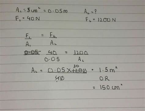 the area of a smaller piston of a hydraulic press is 5cm2.When a force ...