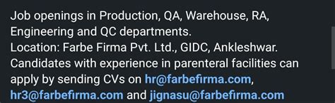 Farbe Firma Pvt Ltd Ankleshwar jobs for Production Quality Control ...
