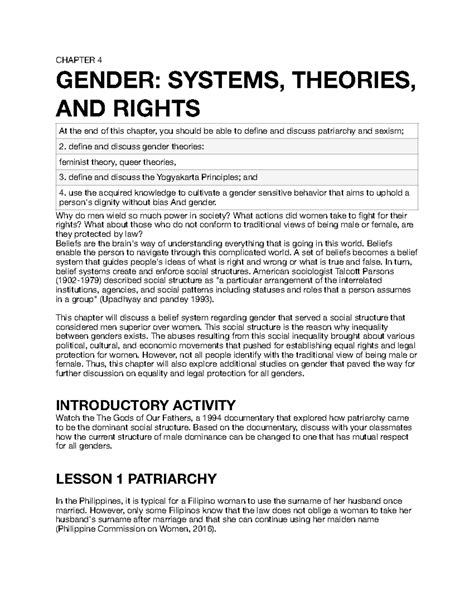 Chapter-3 - CHAPTER 4 GENDER: SYSTEMS, THEORIES, AND RIGHTS Why do men ...