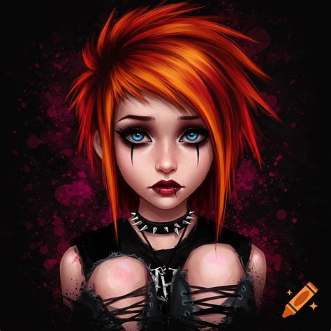 Anime portrait of an emo girl with black hair, red streaks, and dark ...