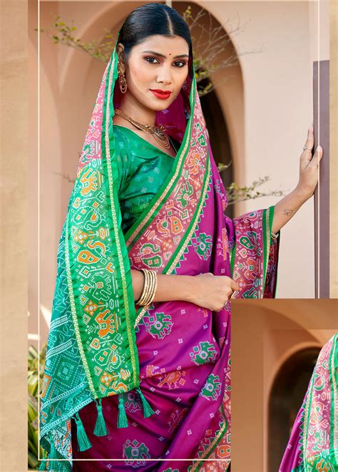 Pure Weaving Silk Purple Ikkat Patola Saree – SHANGRILA DESIGNER