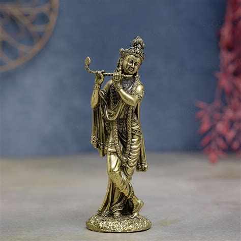Standing Krishna idol Playing Flute | 6" Divine Brass Idol for Pooja R