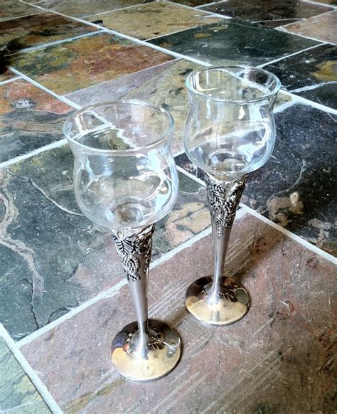 Vintage Antique Glass Metal Flutes Glasses Wine Glass Champagne Wedding ...