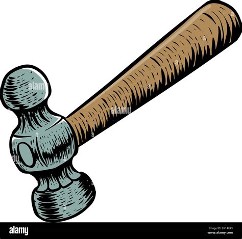 Color ball-peen hammer in woodcut drawing woodworking tool Stock Vector ...