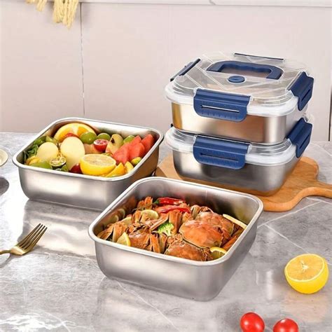 Extra grote 57,48oz roestvrijstalen voedselcontainer met blauw deksel ...