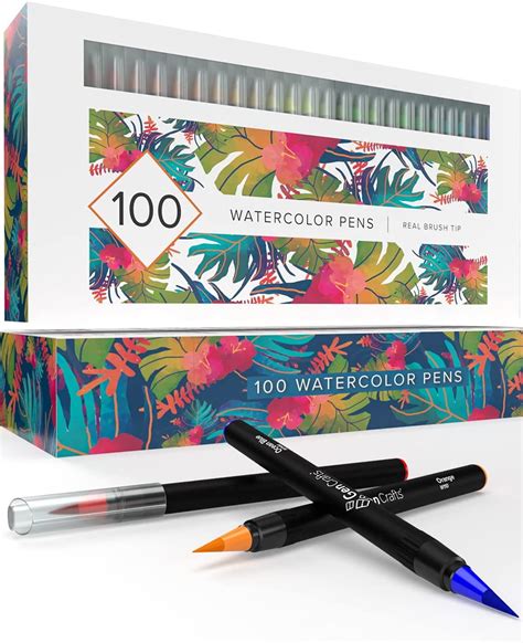 GenCrafts Watercolor Art Brush Pens Set, 100 Colors, Real Brush Tips ...