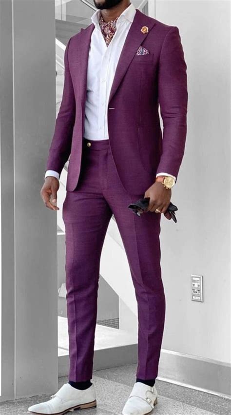 Madhu Couture Purple Suits 2 Piece Slim Suit Fit Formal Coat Pant Beach ...