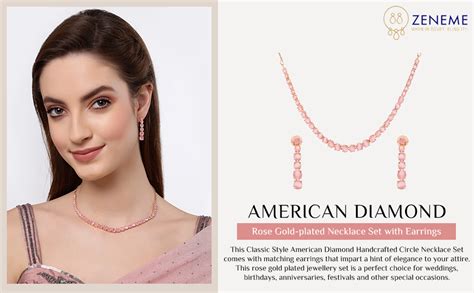 Buy ZENEME Jewellery Set Classic Style AD/American Diamond Studded Rose ...