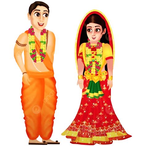 Bride Groom Indian Wedding Traditional Couple Outfits Transparent ...