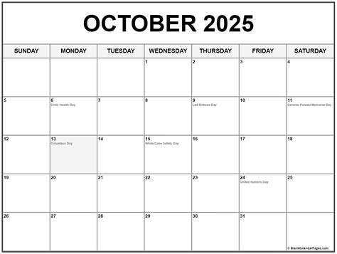 October 2025 Calendar