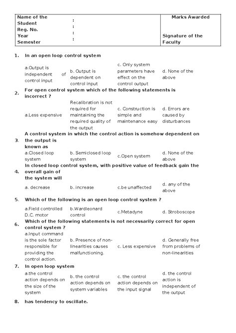 Unit 1 - mcq questions - Name of the Student Reg. No. Year Semester ...