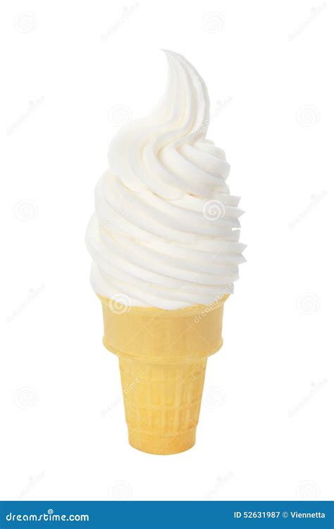 Vanilla Soft Serve Ice Cream in Wafer Cone on White Background Stock ...