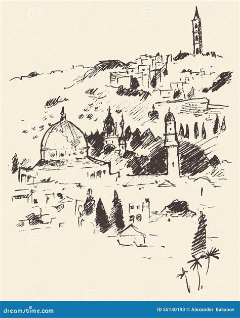 Jerusalem City View Israel Vintage Engraved Vector Stock Vector - Illustration of israel, mosque ...