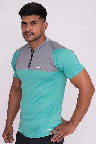 Stand Neck Semi Collar T-Shirts Mint Green Light Grey – Cruisemax Sports