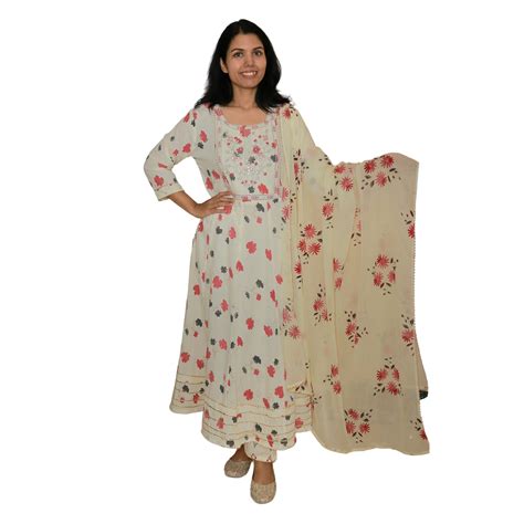 White Anarkali Set with Pants & Dupatta - Omnistyles Fashion