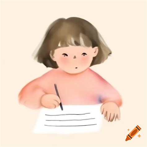 Child writing in simple watercolor drawing on Craiyon