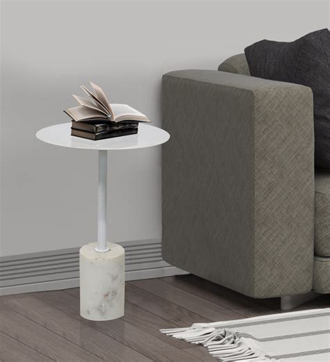 Emmy Metal Marble Round Side Table | Black Finish | Indoor & Outdoor ...