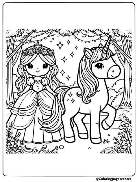 Rainbow Princess Unicorn Coloring Pages