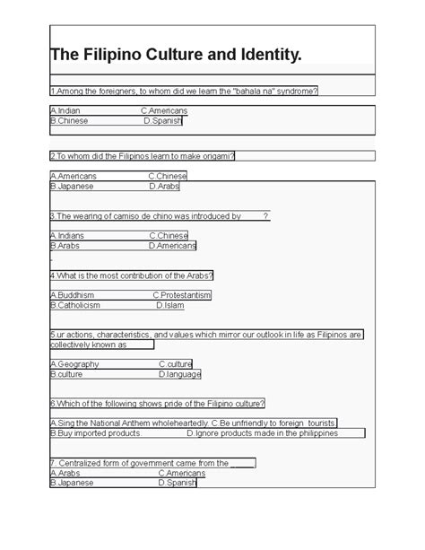 Worksheet-Filipino Traits, Values, Beliefs and Traditions - The ...