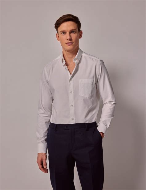 Men's White Washed Oxford Shirt - Button Down Collar | Hawes and Curtis