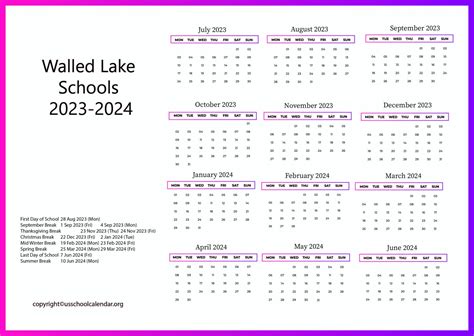 Walled Lake Consolidated Schools Calendar - US School Calendar