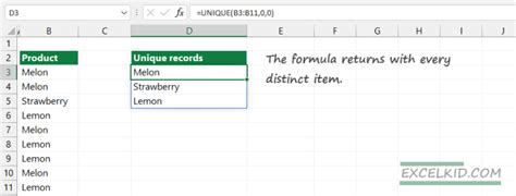 Excel Unique Function 的图像结果
