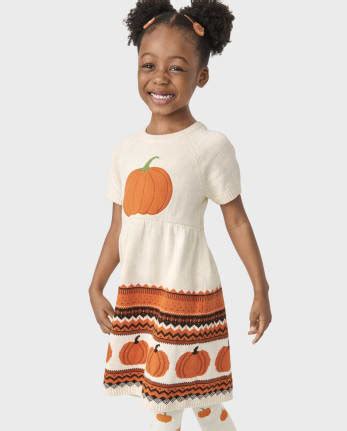 Girls Short Raglan Sleeve Intarsia Pumpkin Knit Sweater Dress - Lil ...
