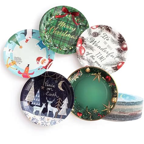 50pcs Disposable Christmas Party Paper Plates in 5 Assorted Designs ...