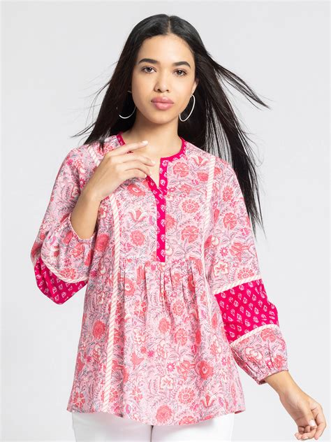 Pink Ethnic Motif Printed Gathered Kurti | Buy Kurti for women – Shaye ...