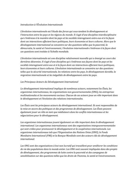 International Development Study Notes - Introduction à l’Évolution ...