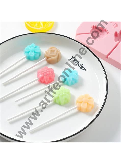 Cake Decor 8 Cavity Silicone Lollipop Mould Sunflower Roses Flower Sil ...