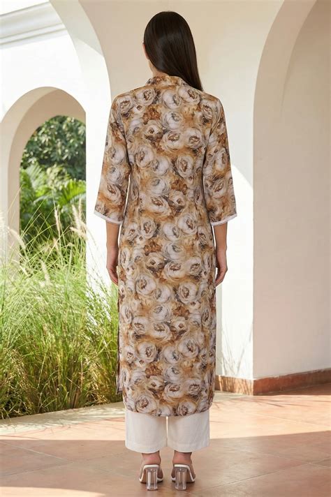 Buy Beige Floral Printed Lace Straight Kurta Online for Woman | Shop ...