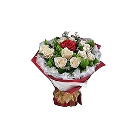 Buy Blooms And Bouquets Bandra Flower Bouquet White Roses 1 Red Rose 1 ...